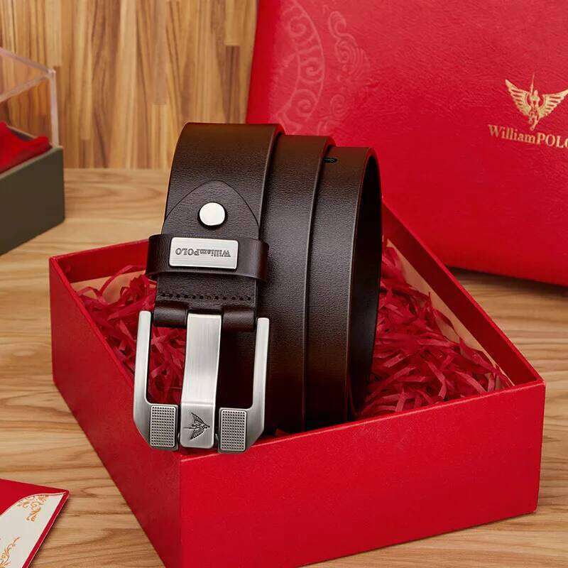 Men's casual fashionable needle buckle cowhide personalized belt, retro style denim belt Z260226