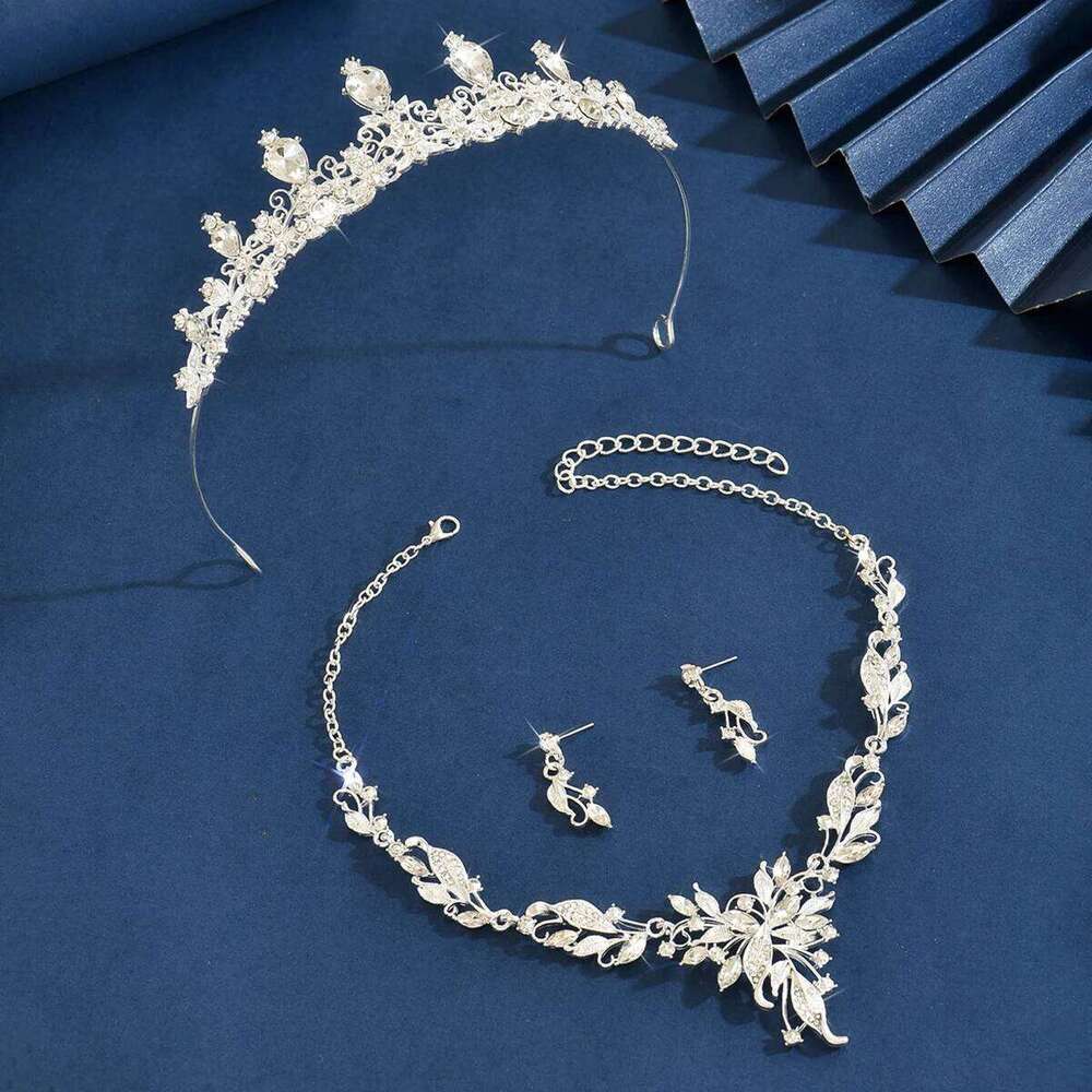 4PC Women's Fashion Sparkling Necklace Earrings Crown Jewelry Set Light Luxury Style Suitable for Wedding, Party, Festival Gifts Z260313