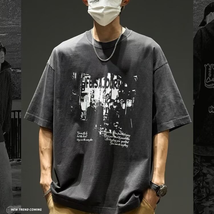 Summer Designer Hoodie Koreanstyle Trendy Polo Cool And Designer T-shirt Retro Hong Kong Style Highend Shortsleeve For Men Mature And Stylish Loose And