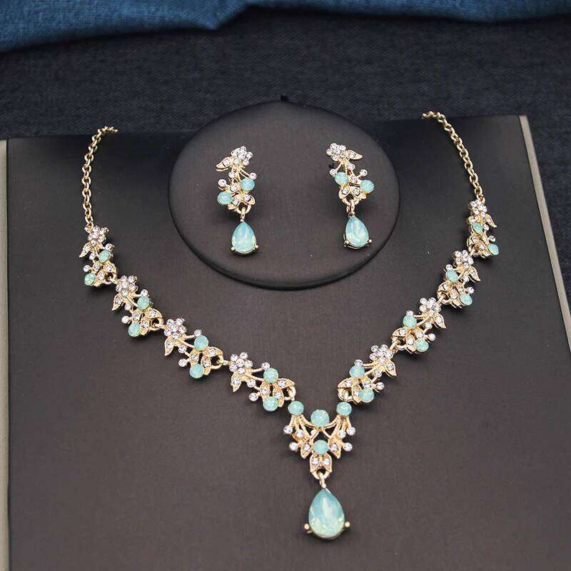 17 Colors Water Drop Purple Bridal Jewelry Sets for Women Party Prom Choker Necklace Earrings Bride Wedding Costume Accessories Z260313