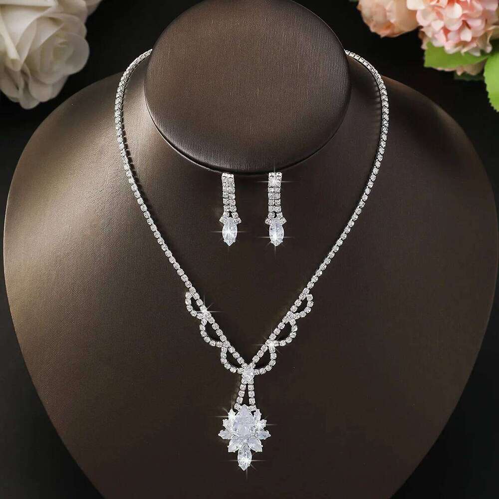 3PC women's fashionable rhinestone flower wavy necklace earrings jewelry set wedding party holiday gift Z260313