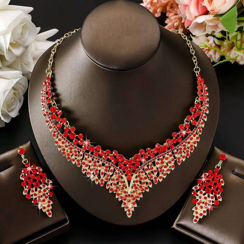 Champagne Crystal Statement Jewelry Set V-Neck Necklace Drop Earrings Bridal Wedding Prom Evening Party Glam Accessories Z260313
