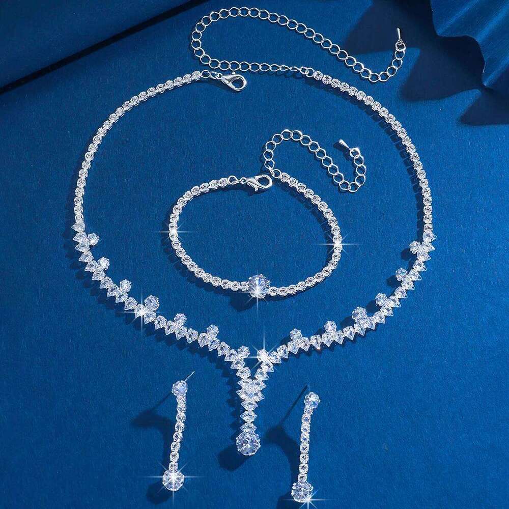 4PC Women's Fashion Geometric Round Necklace Earrings Bracelet Jewelry Set Suitable for Wedding, Party, Festival Gifts-8526 Z260313