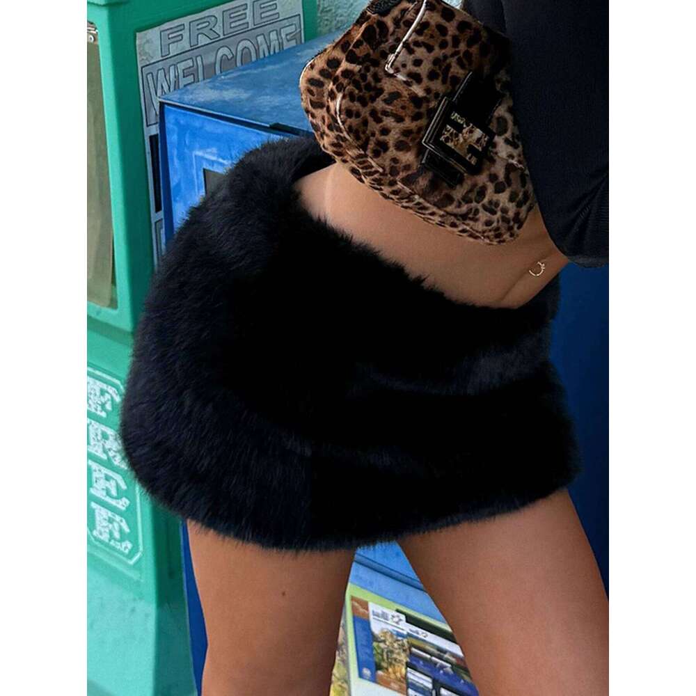 Sexy Slim Furry Straight Casual Basic Low-Waisted Bodycon Mini Skirts Women 2025 Winter Fashon Streetwear Ladies Z260314