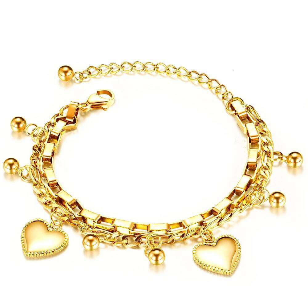 New Stainless Steel Girls Bracelets Women Gift Multi-layer Stylish Heart Charm Bracelet Adjustable Best Selling Z260313