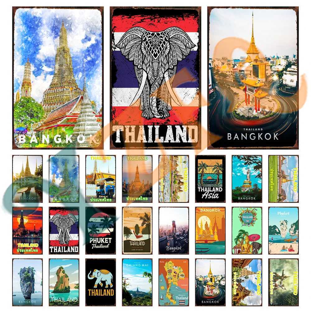 Phuket Bangkok Thailand City Metal Tin Sign Vintage Plaque Bar Home Wall Decoration Tourist Memorial Poster 8x12 Inch KJ-0504A D260314