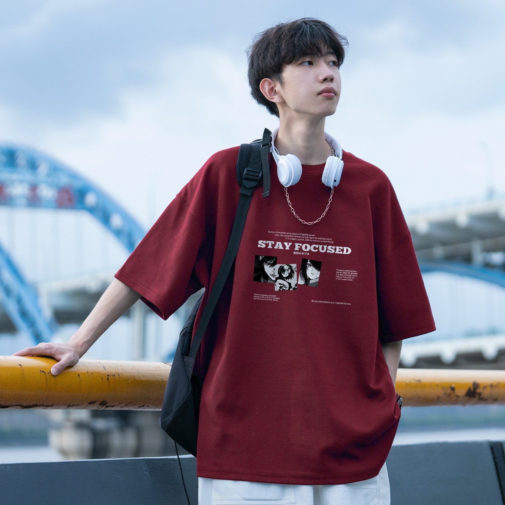 Americanstyle Heavy Designer T-shirt Polo Print Shortsleeve For Men Summer Trendy Fashionable Designer Hoodie Youth Halfsleeve Oversized Dropshoulder Tee