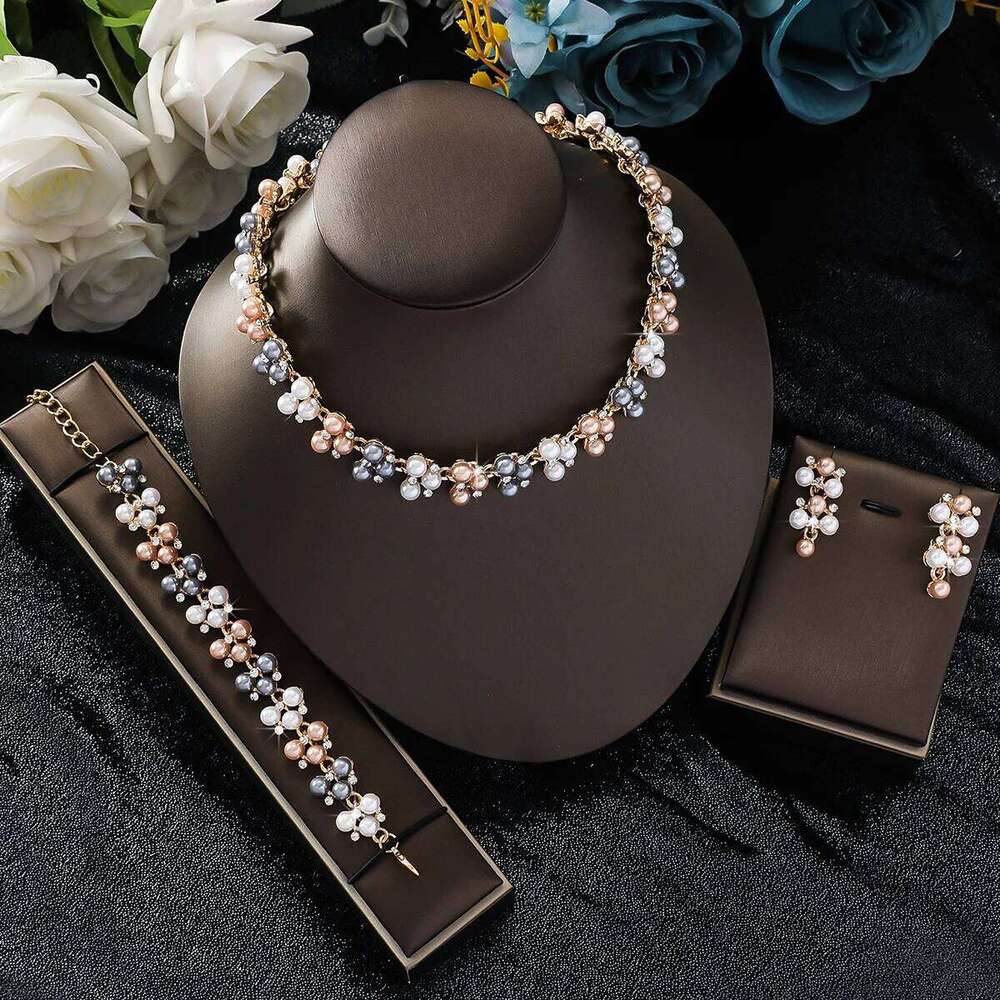 4PC Women's Fashion Simple Imitation Pearl Rhinestone Necklace Earrings Jewelry Set, Suitable for Wedding, Party, Festival Gifts Z260313