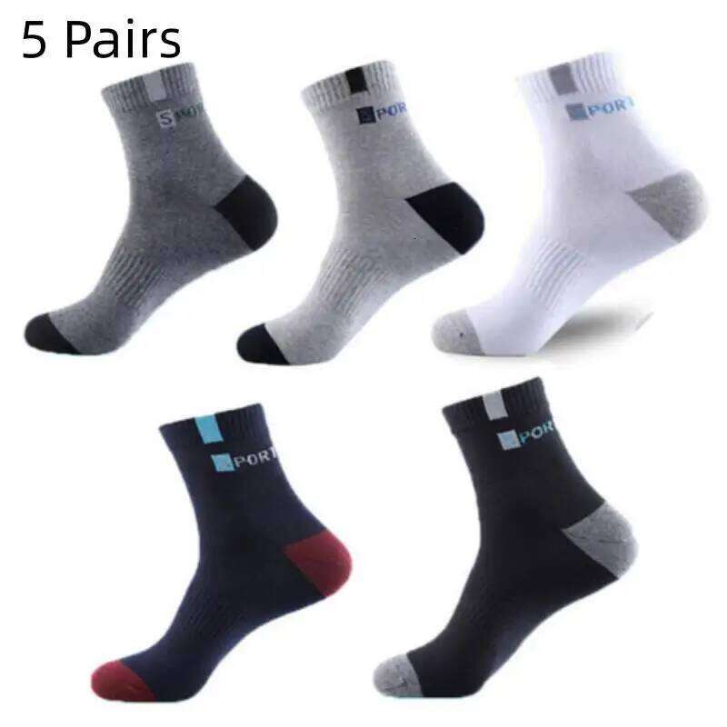 5 Pairs Cotton Fiber Autumn Winter Men Sweat-absorbent Sports Sock Breathable Deodorant Business Socks Z260314