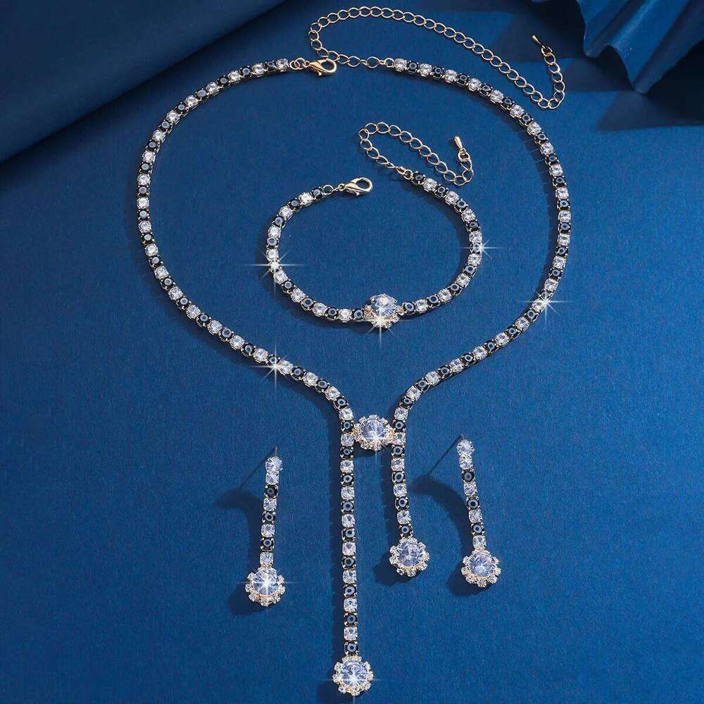 4PC Women's Fashion Flower Geometric Necklace Earrings Bracelet Jewelry Set Suitable for Wedding, Party, Festival Gifts-8510 Z260313