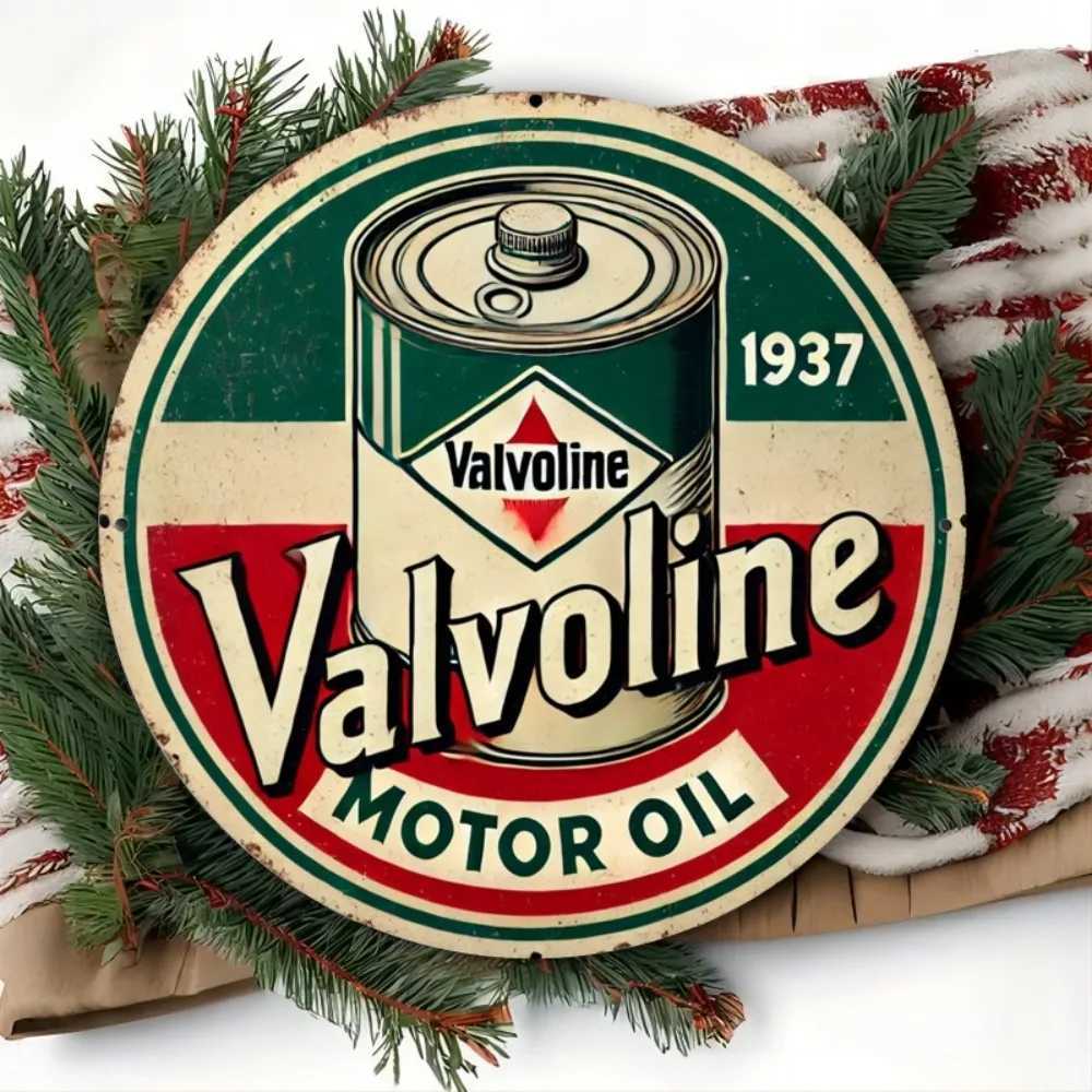 2D Flat Vintage Valvoline Motor Oil Est 1937 Retro Oil Can Retro Round Metal Tin Sign - Automotive Garage Themed Wall Decor D260314