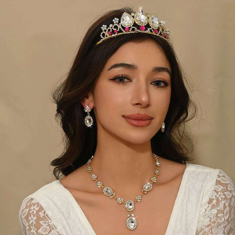 4PC Women's Fashion Waterdrop Geometric Oval Crown Necklace Earrings Jewelry Set Suitable for Wedding, Party, Festival Gifts Z260313