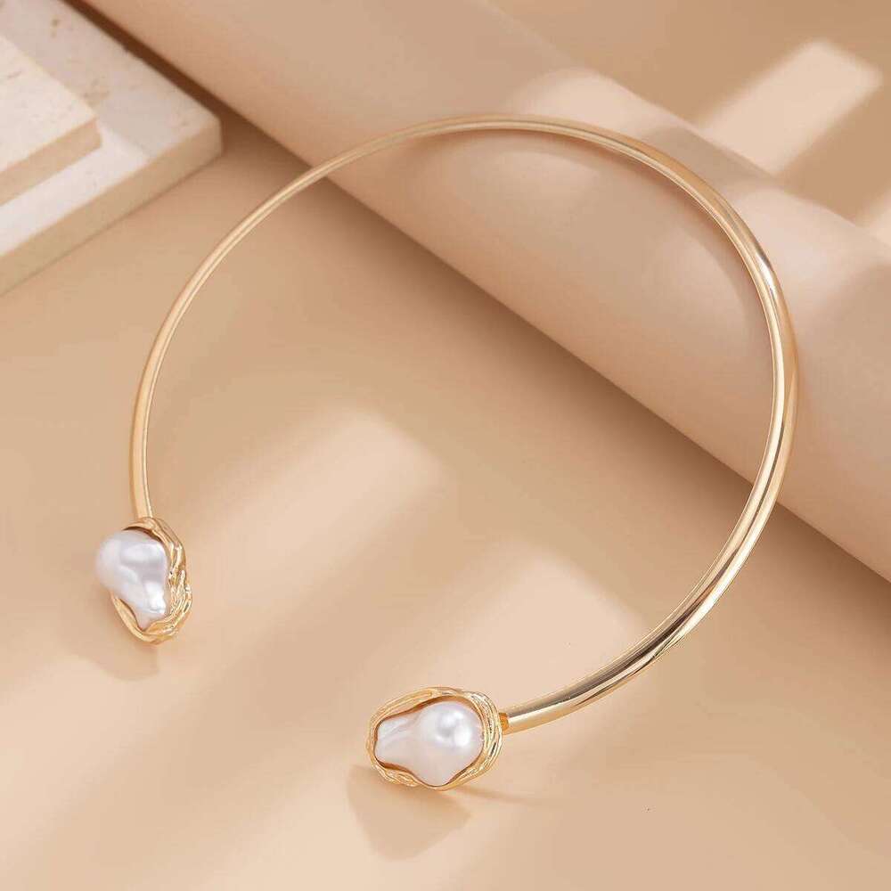 KunJoe Elegant Baroque Imitation Pearl Choker Necklace Bangles Ring Jewelry Set Women Chunky Circle Open Torques Collar Bracelet Z260313