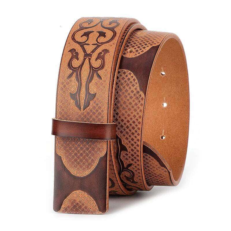 Leather Without Smooth for Mens Belts Luxury Cowboys Coffee Brown Match Famous Brand Buckle 38mm High Quality Z260226