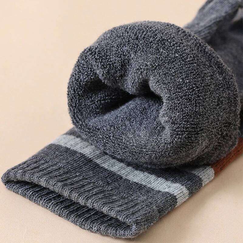Pairs Terry Toe Man Cotton Striped Thick Soft Elastic Sweat-Absorbing Keep Warm Party Dress Long 5 Finger Happy Socks Z260314