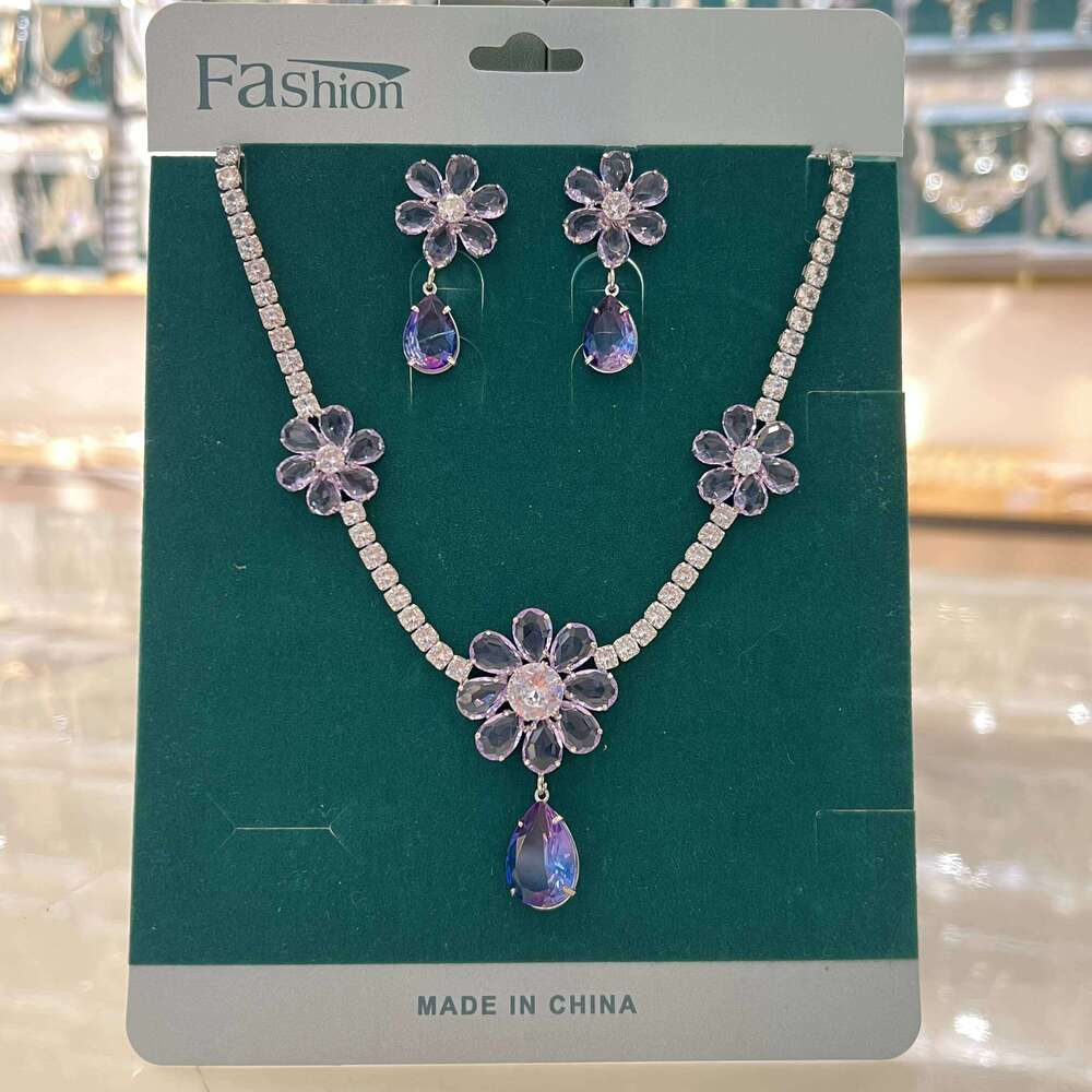 Intellectual and gentle style French heavy industry two-color necklace earrings for brides' wedding accessories Z260313