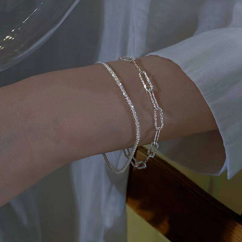 Fashion 925 Sterling Silver Sparkling Bracelets for Women Girls Korean Double Layered Starry Sky Bracelet Party Jewelry Z260313