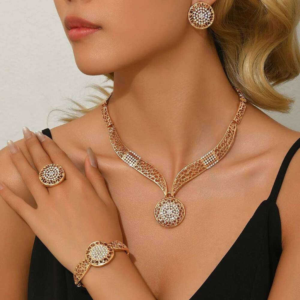 Luxury Gold Jewelry Set Women Necklace Earrings Bracelet Ring Fashion Party Wedding Accessories Z260313