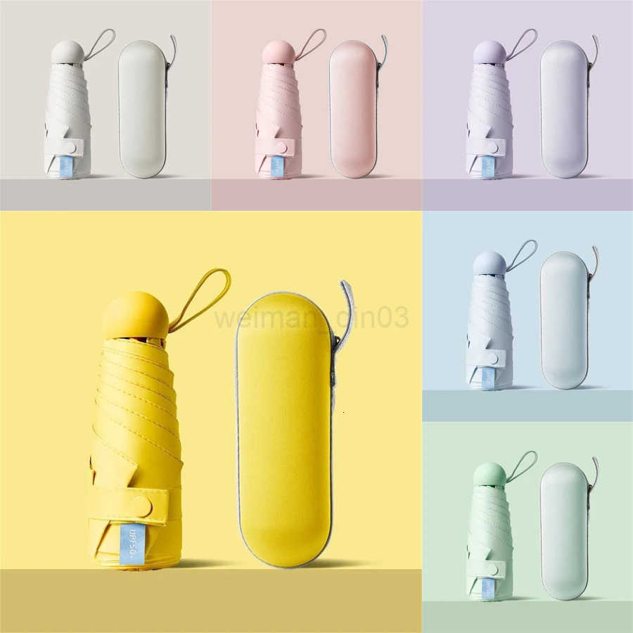 6 Bone Five-folding Capsule Umbrella Sun Protection Parasol Lightweight Mini Sunny and Rainy Dual-use Umbrellas for Commuting H260314