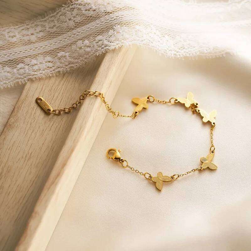 Sweet Exquisite 18k Gold-color Stainless Steel Adjustable Butterfly Bracelet for Woman Girls Jewelry Accessories Gifts Wholesale Z260313