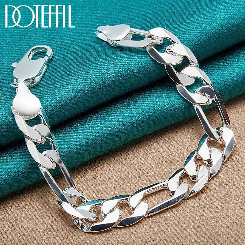 DOTEFFIL 925 Sterling Silver 12mm Side Chain Bracelet For Man Woman Charm Wedding Engagement Fashion Jewelry Z260313
