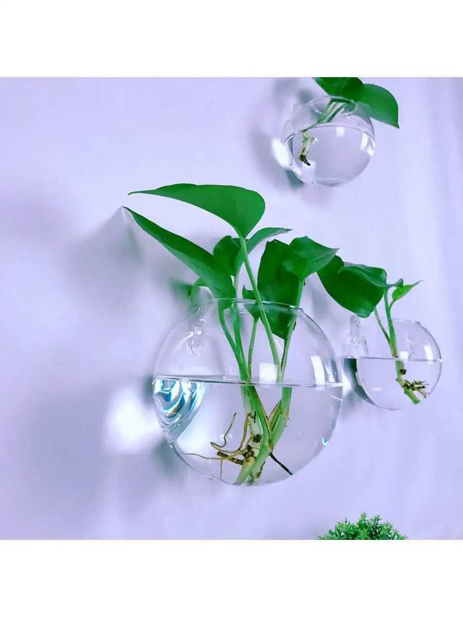 2/4/6 Pack Wall Hanging Glass Terrarium - Self-Watering Hydroponic Planter for Home Office Decor Handmade Round Crystal Vase Y260314