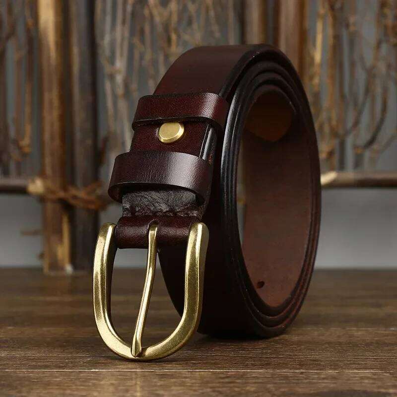 3.3CM Top Cow Genuine Leather Belts for Men Luxury High Quality Copper Brass Buckle Vintage Cowboy Jeans Male Belt Z260226