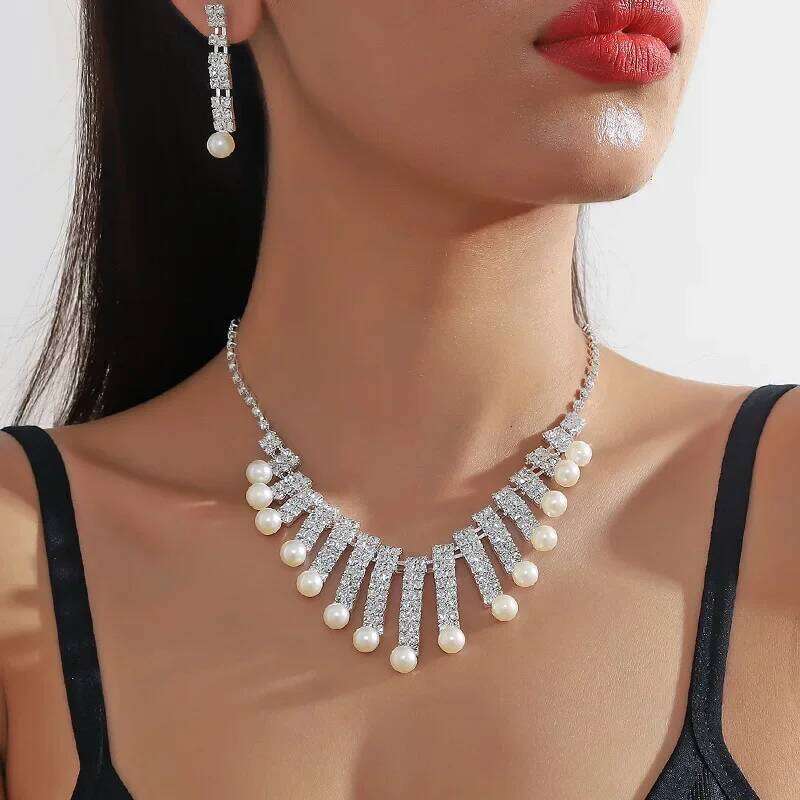 FYUAN 9 Style Pearl Necklace For Women Long Tassel Hollow Rhinestone Earrings Wedding Bride Jewelry Sets Accessories Z260313