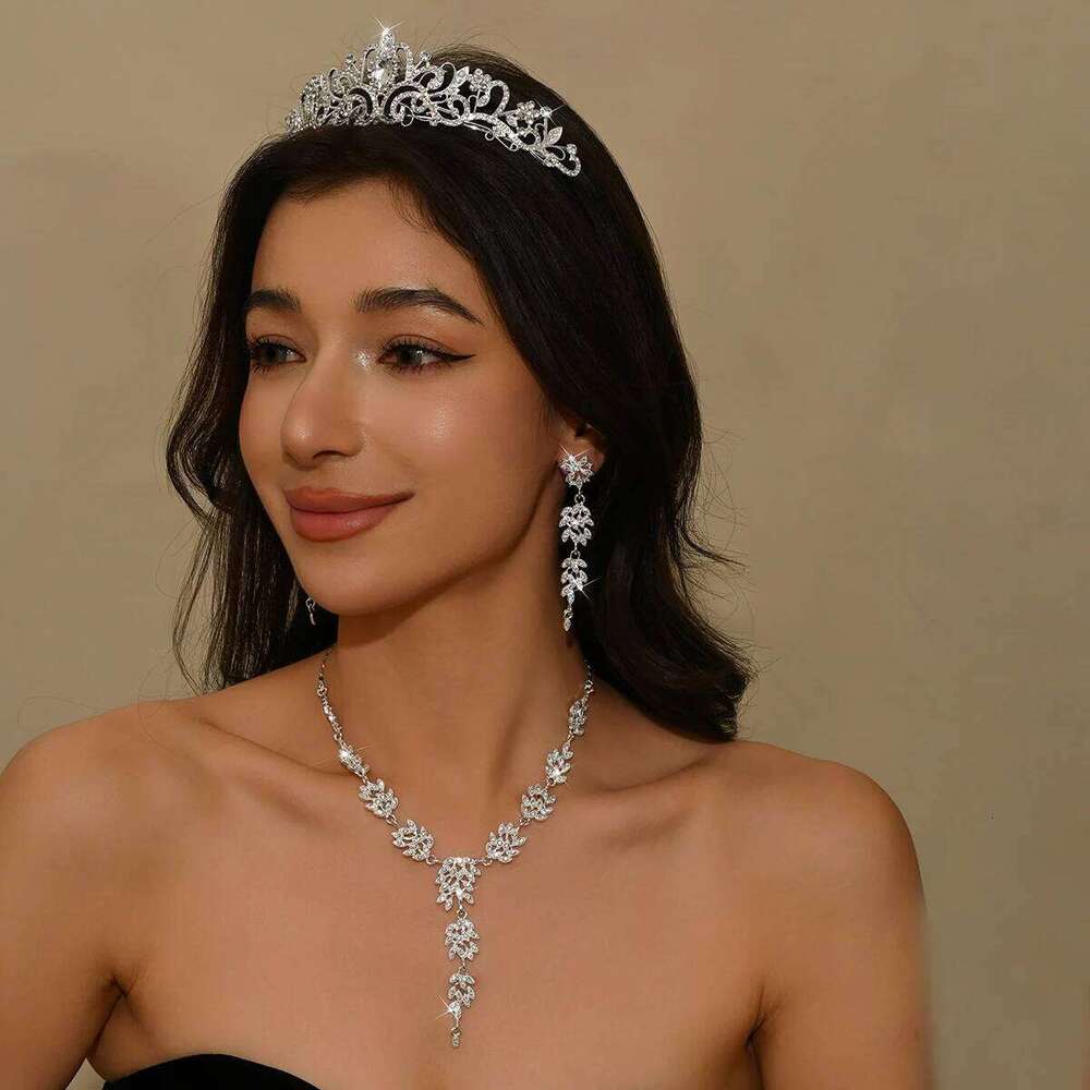 Ladies' fashionable design, leaf necklace, earrings, crown jewelry set, wedding party, holiday gift Z260313