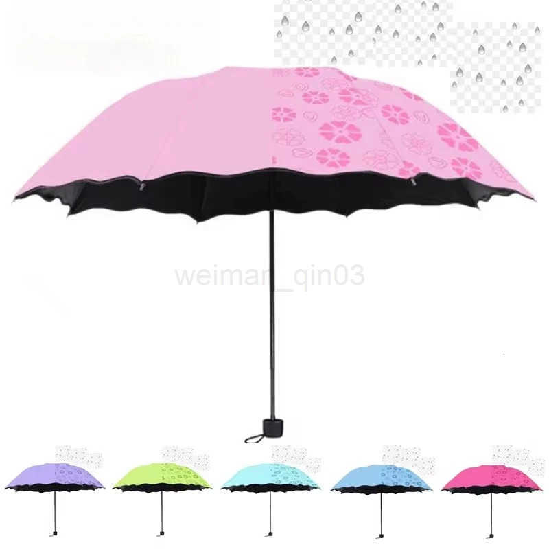 Portable Creative Water Flowering Umbrella Manual Black Coating UV Protection Sun Rain Dual Use Folding Parasol H260314