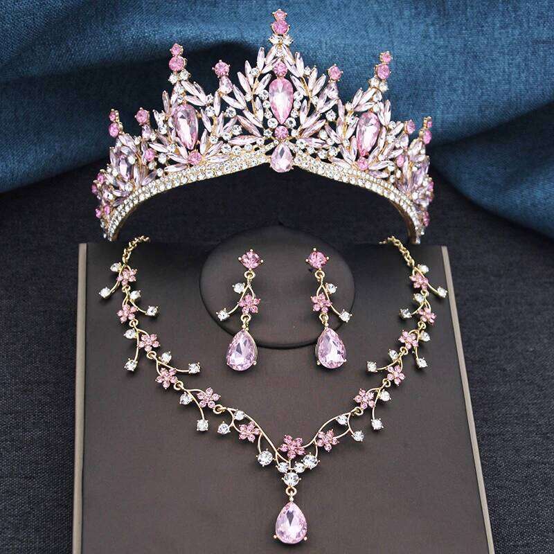 3Pcs Princess Crown Bridal Sets for Women Tiaras and Flower Choker Necklace Earrings Wedding Dress Bride Jewelry Set Z260313