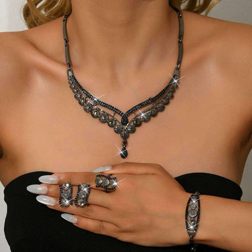 European American exaggerated and exquisite alloy four piece set banquet dress with accessories Z260313