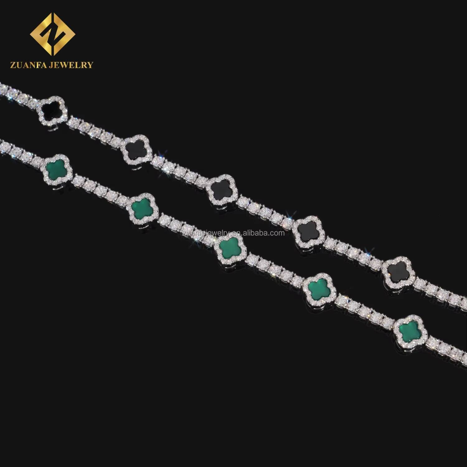 Fashion Style Iced Out 3mm Iced Out Hip Hop Jewelry S925 Silver VVS1 Moissanite Diamond Four Clover Leaf Cluster Tennis Bracelet