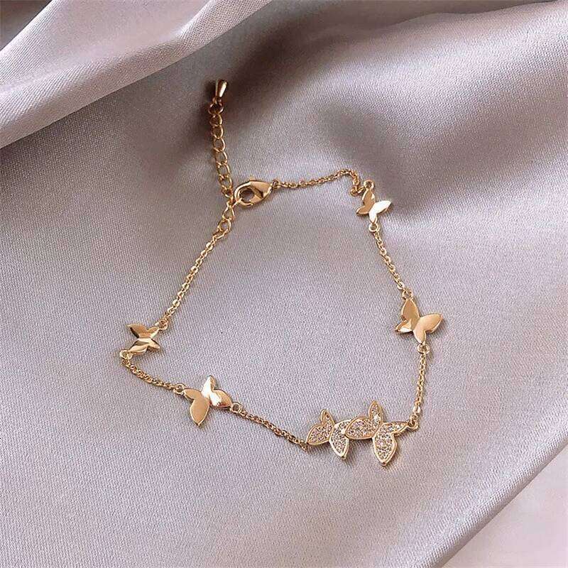 Elegant Butterfly Classic Bracelet for Woman Gold Colour Rhinestone Bracelets Chain Bangle sets Jewelry Party Wholesale Z260313