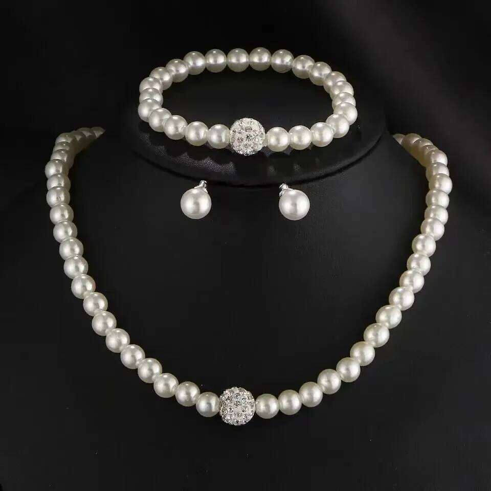 4PC women's pearl rhinestone necklace, bracelet, earring set, jewelry -5042 Z260313