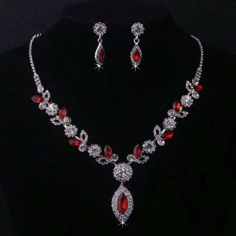 Multi-Color Crystal Floral Jewelry Set Purple/Blue/Red Necklace Earrings Statement Accessories for Wedding Prom Party Z260313