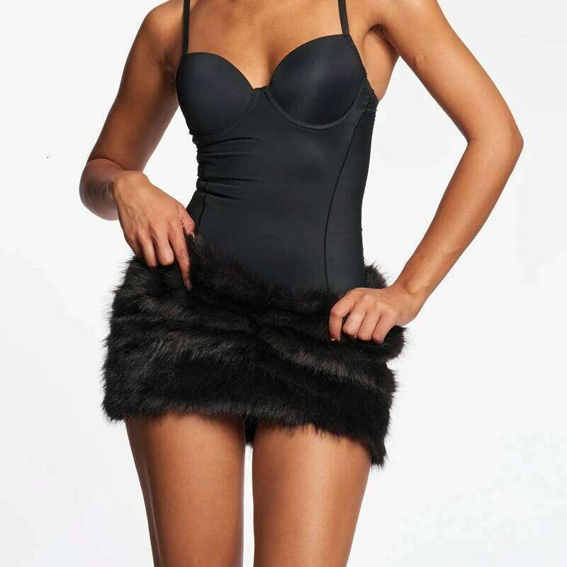 Women Fur Plush Slim Short Pencil Skirt Elegant Lady Ruched Side Zipper Low Rise Bodycon Mini Skirts Party Clubwear Z260314