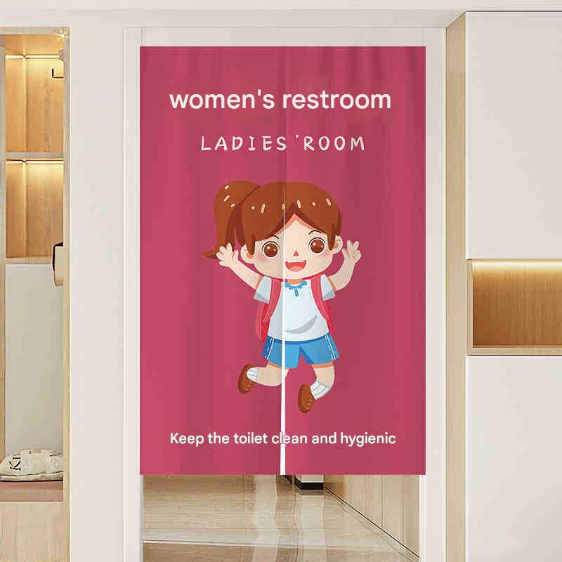 YL-38347 Bathroom Partition Curtain with Lace Trim, Plain Color Patchwork Skirt Hem, Cotton Linen Waterproof Ruffle Edge Linen