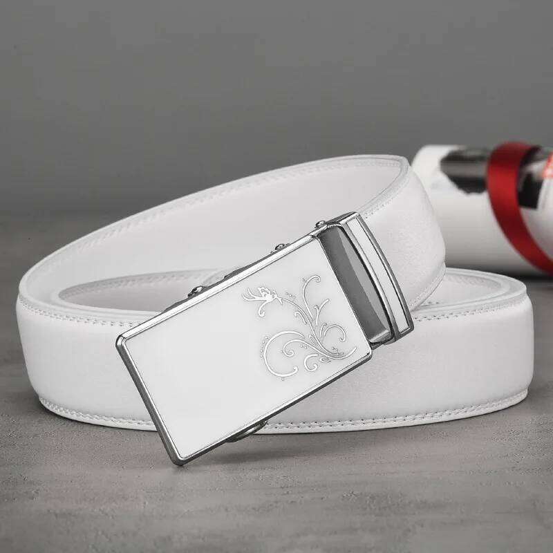 White Automatic Buckle Cowhide Belt Chic Casual Commercial Luxury Design Double-sided Genuine Leather Waistband for Men 2023 New Z260226