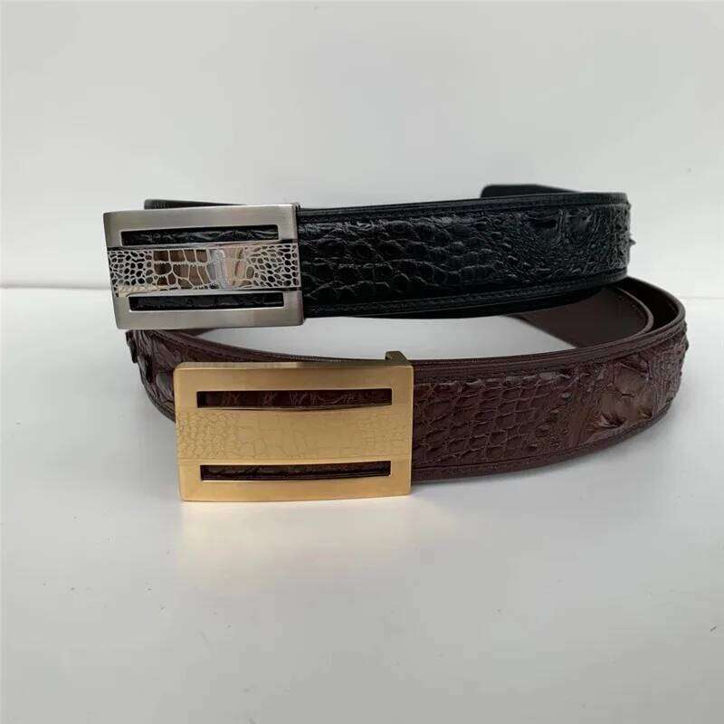 Genuine Crocodile Skin 3.5cm Wide Businessmen Waist Straps Authentic Real Alligator Leather Stainless Steel Buckle Male Belts Z260226
