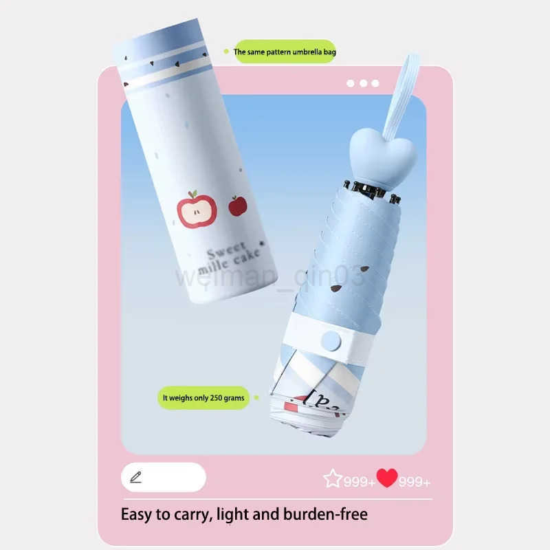 Mini capsule fruit umbrella suitable for both sunny and rainy days heart-shaped handle UV-protective sun umbrella H260314