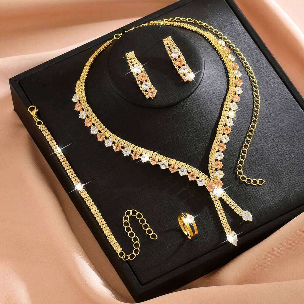 Simple and elegant, high-quality gold necklace, earrings, bracelet, ring, four piece set. New products are selling well Z260313