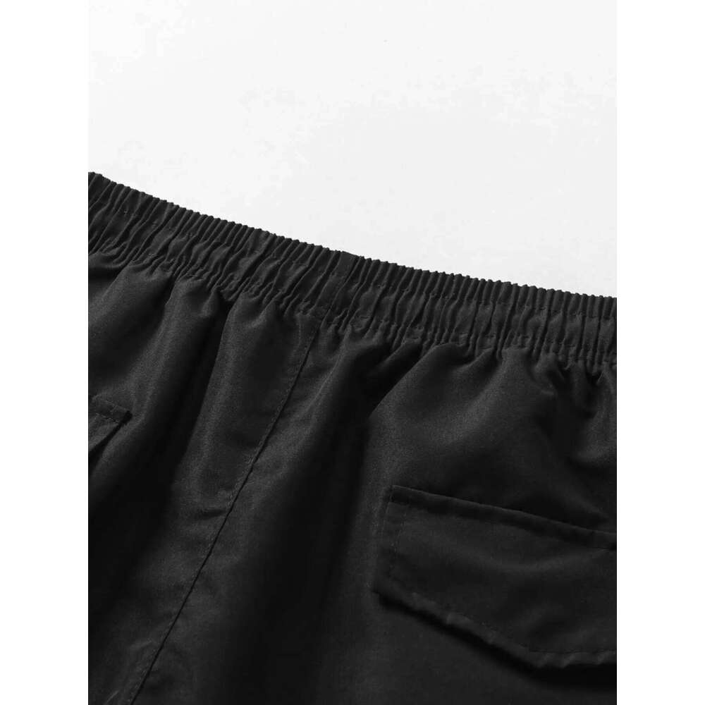 Plain Regular Style with Drawstrings Elastic Waistband, Large Flap Pocket Pants Design, Casual Shorts, Suitable for Summer Basketball, Beach Vacation,