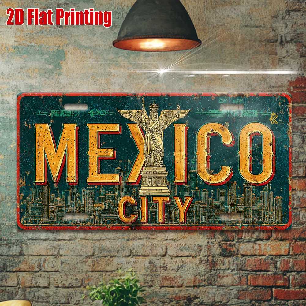 Mexico City Metal License Plate - Retro Mexican Capital Wall Decor with Durable Aluminum Sign for Garage Cafe Home Office - D260314
