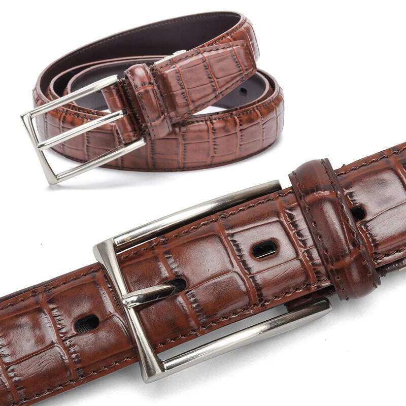 New Crocodile Grain Retro Belt Men's Split Leather Business Casual Suit Accessories Senior Pin Buckle Brand Belts Z260226