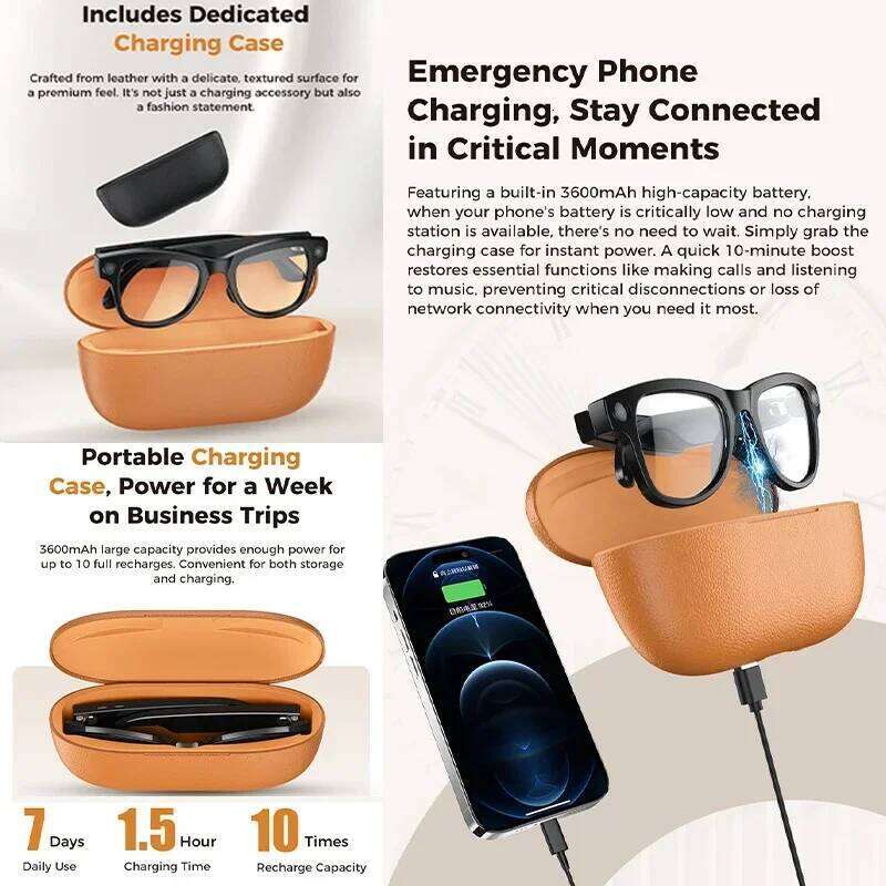 2026 Smart AI Glasses 4K 800W Camera 3600Mah Power Bank 32Gb BT Translation Chatgpt Music Photos & Video Sunglasses Men Women