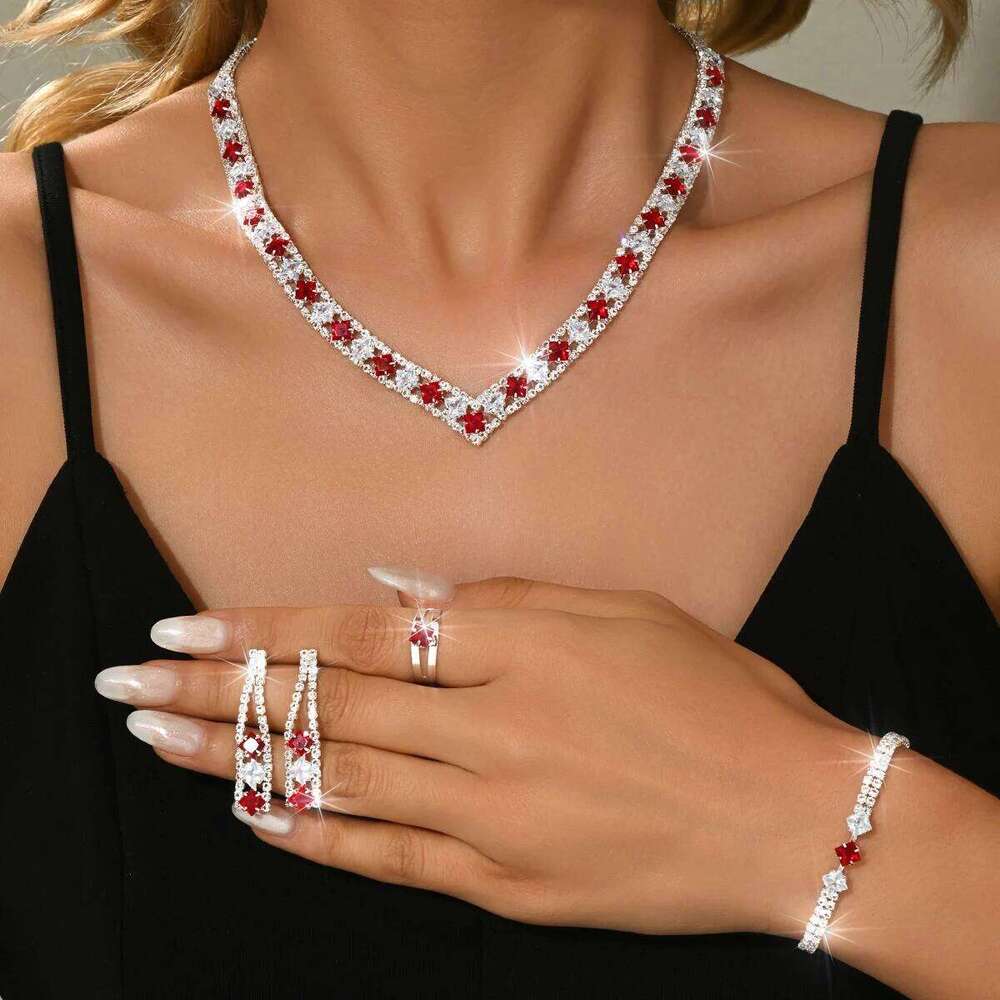 Elegant retro Korean style necklace, earring, bracelet, ring, four piece set, versatile and stylish accessory Z260313