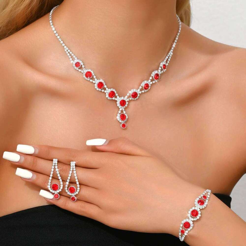 Diamond studded water droplet pendant earrings bracelet personalized collarbone chain high-end feel set Z260313