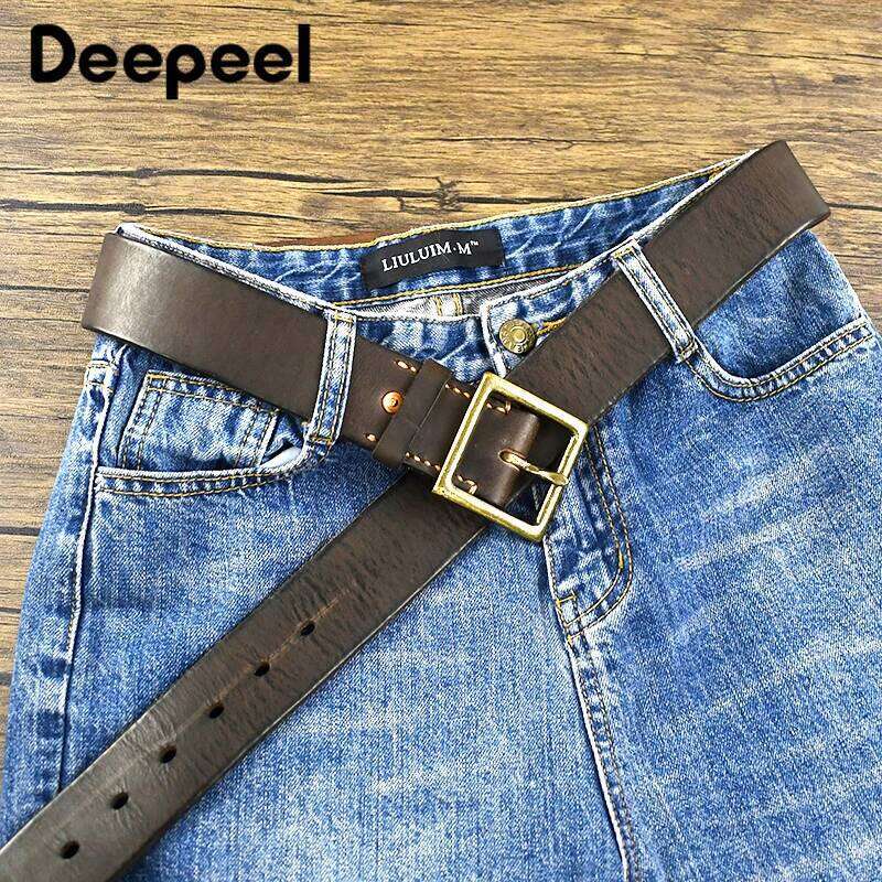 Deepeel 38/43mm Fashion Perforated Belt Genuine Leather Belts for Men High Quality Vintage Pin Buckle Jeans Waistband Accessory Z260226