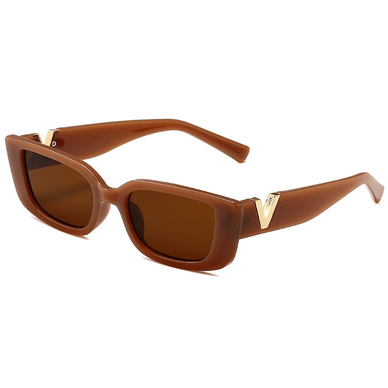 Luxury Brand Designer Sunglasses Fashion Trend Small Frame Plastic V Sunglasses For Women With Metal Hinges, Jelly Color Sunglasses For Men, Internet 